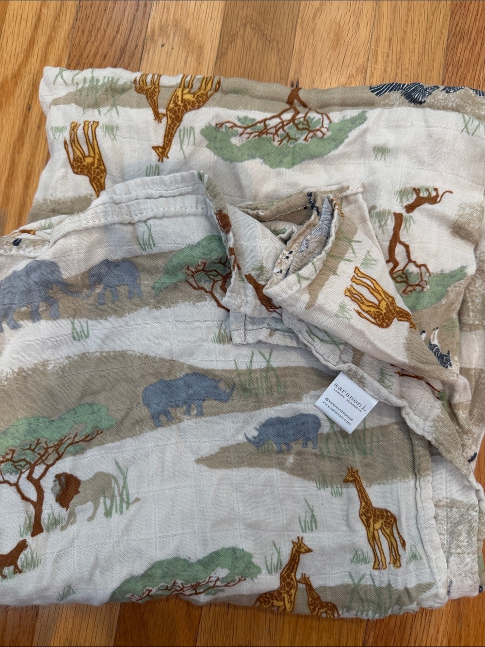 Safari Muslin Sleep Sack for Kids in Beige with Giraffe & Rhino Print